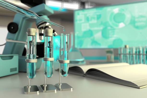 istock laboratory proofs in scientific study facility - potable water quality test for bacteria concept, medical 3D illustration 1257679941