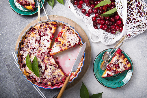 Cherry clafouti - traditional french sweet fruit dessert