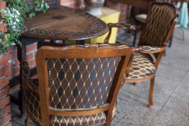 istock old vintage style chairs and table, interior equipment. 1257685370