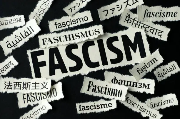 Fascism on world news. "Fascism" word on newspaper headlines (in 12 different languages)