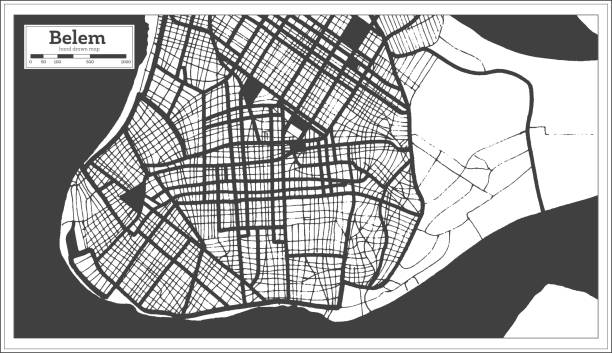 レトロなスタイルで黒と白の色でベレンブラジル市地図。アウトライン マップ。 - para state illustrations点のイラスト素材／クリップアート素材／マンガ素材／アイコン素材