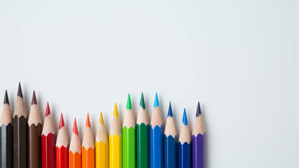 istock Pattern of Colorful Many colored pencils on a white background and copy space 1257693700