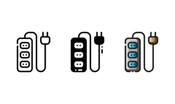 кабель подключения для большего времени штепсельной вилки - extension cord stock illustrations