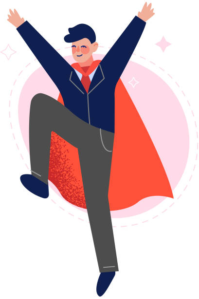 istock Super Man in Red Cape, Successful Superhero Business Person Character, Leadership, Challenge Goal Achievement Vector Illustration 1257696053