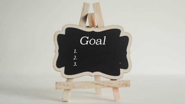 istock Goals list written on chalk board on white background 1257696663