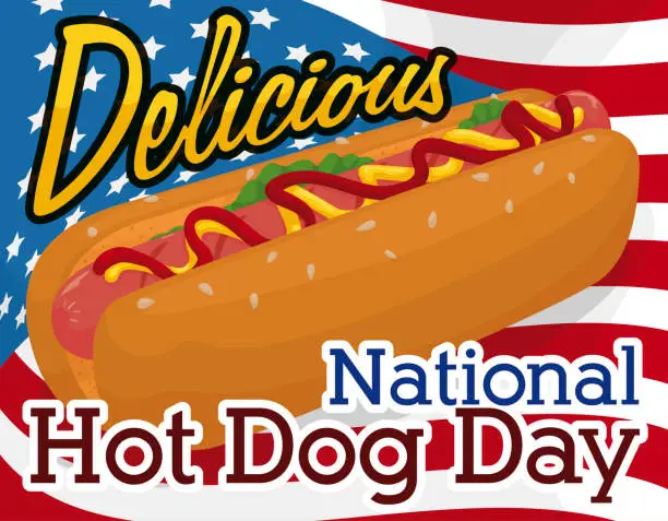 Vector illustration of Patriotic U.S.A. Flag with Hot Dog Promoting its Celebratory Day