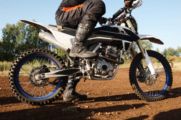 istock Motorcyclist keeping foot on pedal 1257697134