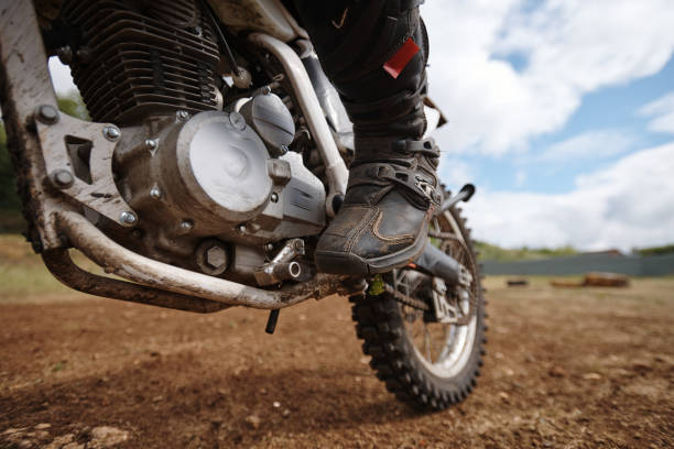 istock Motorcyclists foot on pedal 1257697751