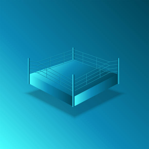 空のボクシングリング3d等角体モデル青勾配、スポーツアリーナモックアップ - boxing boxing ring rope three dimensional shape点のイラスト素材／クリップアート素材／マンガ素材／アイコン素材