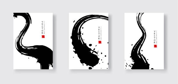 Black ink brush stroke on white background. Japanese style. Black ink brush stroke on white background. Japanese style. Vector illustration of grunge wave stains.Vector brushes illustration. pics of a hydrosphere stock illustrations