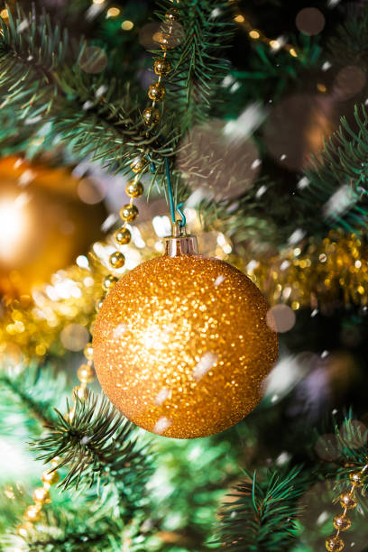 istock Christmas decorations on the branches fir with sparkles 1257703304