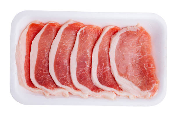 istock Raw pork loin in white plastic plate 1257709054