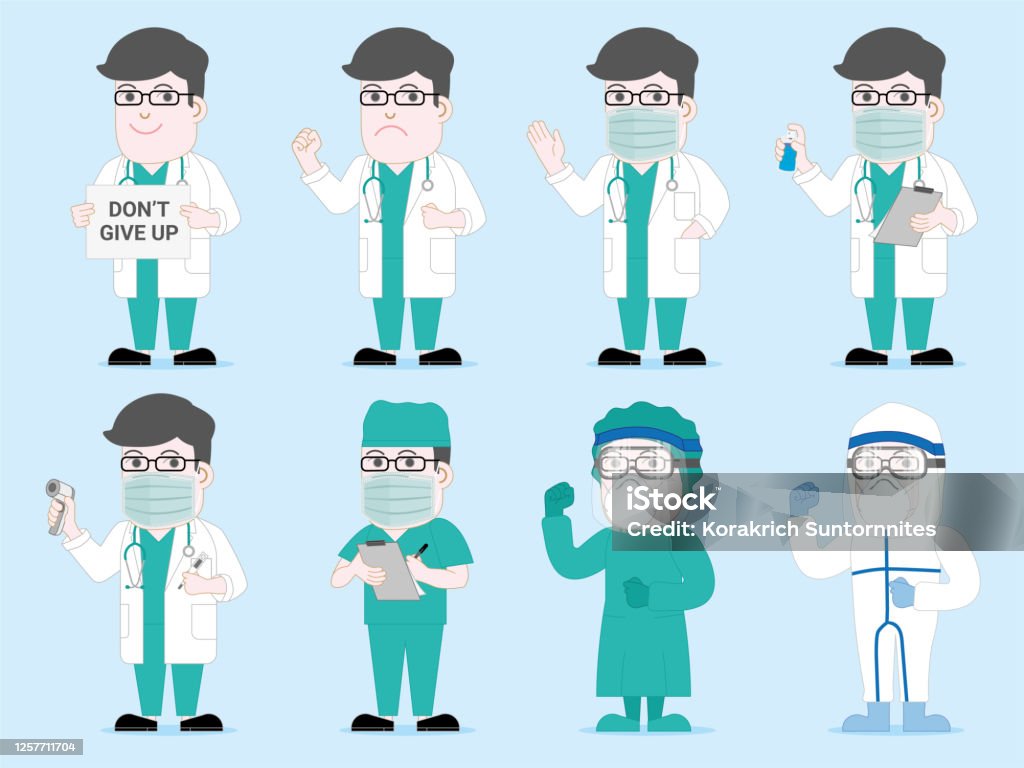 Asian Doctor Set With Medical Uniform Personal Protective Equipment Cartoon  Style Character Design Vector Stock Illustration - Download Image Now -  iStock