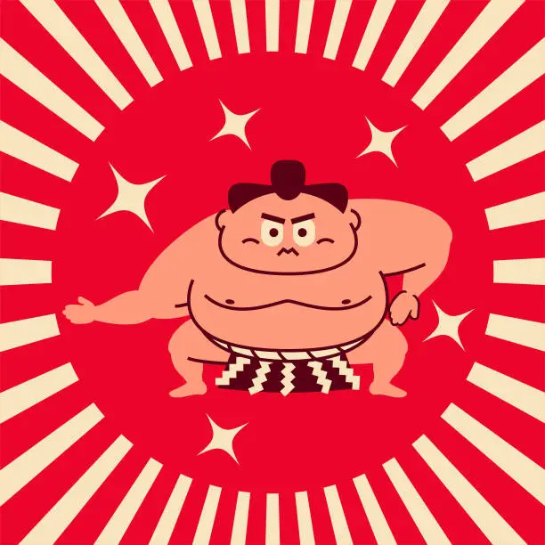 Vector illustration of Sumo wrestler performs traditional New Year's ceremony (crouching)