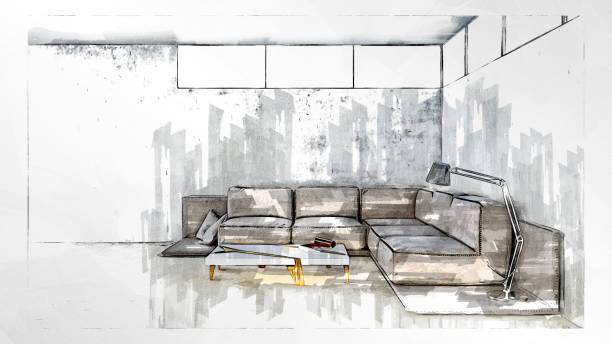 istock Modern living room sketch drawing with markers 1257716100