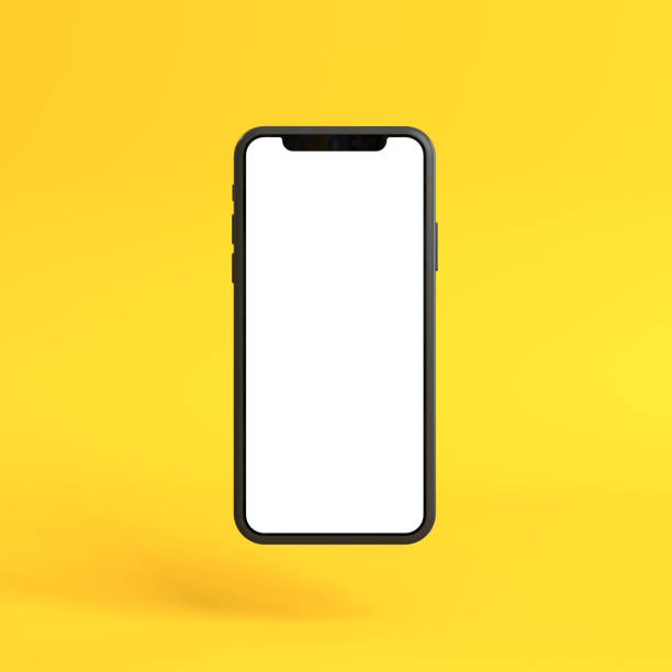 istock Smartphone mockup with blank white screen on a yellow background 1257716983