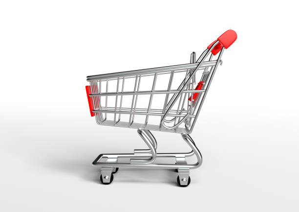 Shopping cart on a white background. Shopping Trolley. Grocery push cart. Minimalist concept, isolated cart. 3d render illustration