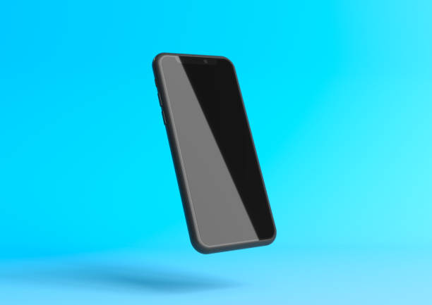istock Smartphone mockup with blank black screen on a blue background 1257717105