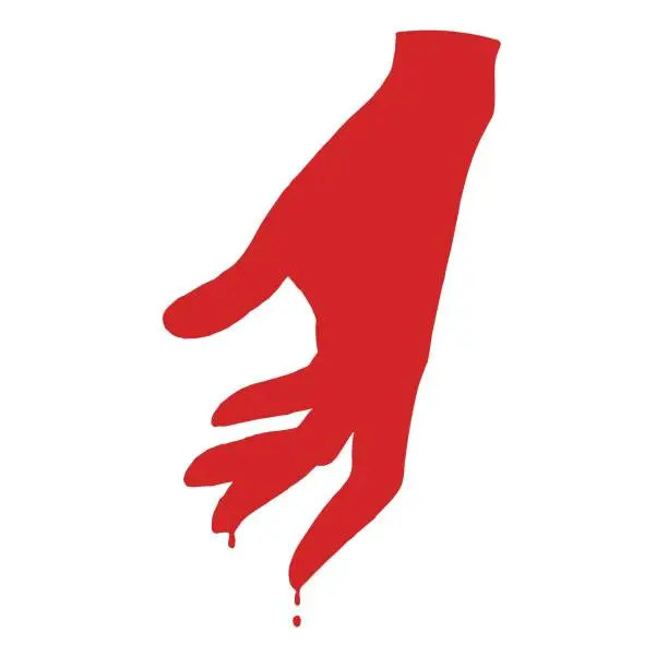 Vector illustration of vector drawing hand in blood isolated on white background. symbol of murder, suicide, domestic violence. call for help. blood donor.