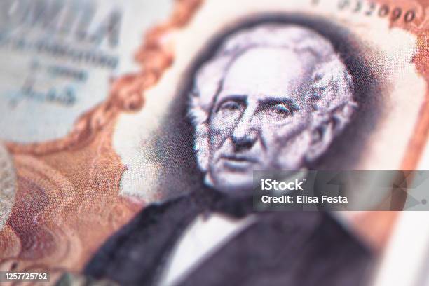 Closeup On The Halflength Portrait Of Alessandro Manzoni On The 100000 Lire Banknote Stock Photo - Download Image Now