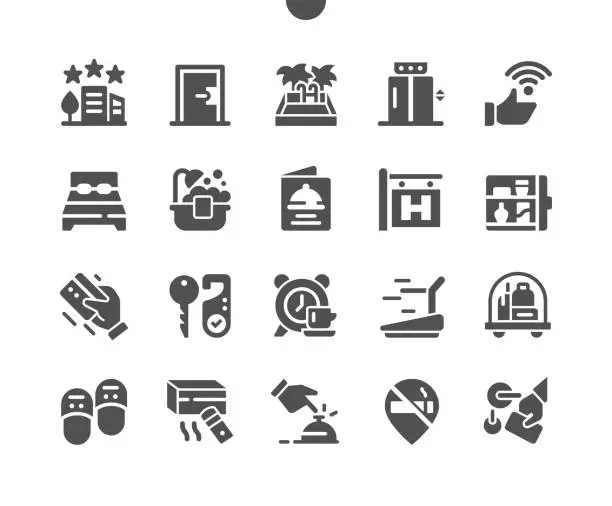 Vector illustration of Hotels Well-crafted Pixel Perfect Vector Solid Icons 30 2x Grid for Web Graphics and Apps. Simple Minimal Pictogram