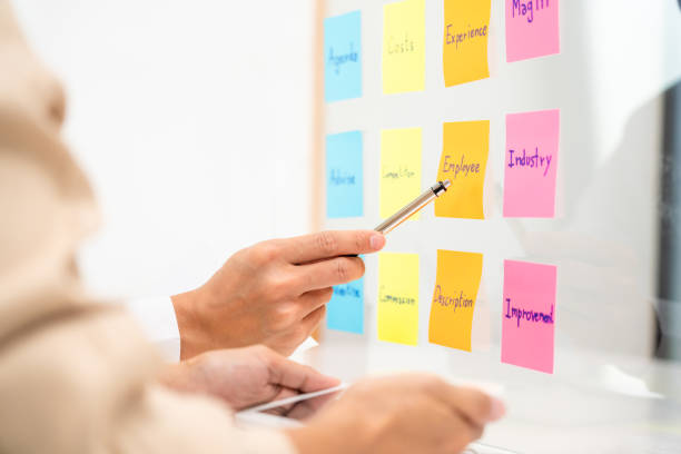 istock business people planning startup project placing sticky notes session to share idea on glass wall, Strategy Analysis Office Concept 1257729175