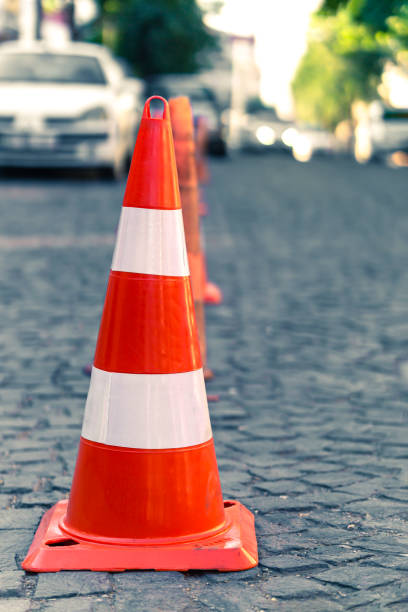 istock traffic pontoons standing on road 1257733417