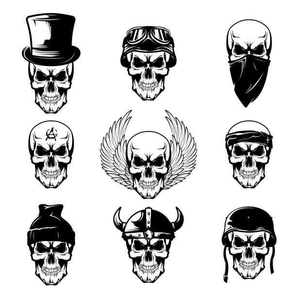 Different Skull Tattoo Flat Icon Set Stock Illustration - Download Image  Now - Skull, Biker, Logo - iStock