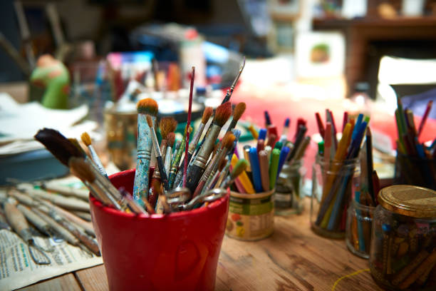 Artist brush in studio stock photo