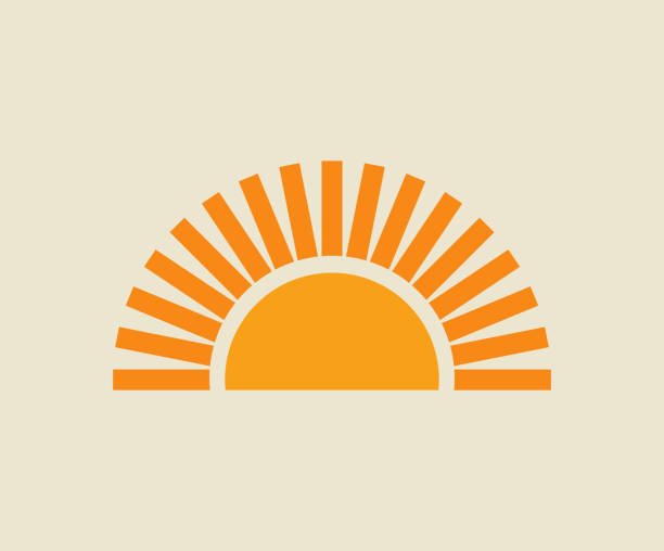 gün batımı güneş ikonu. - retro tarzlı illüstrasyonlar stock illustrations