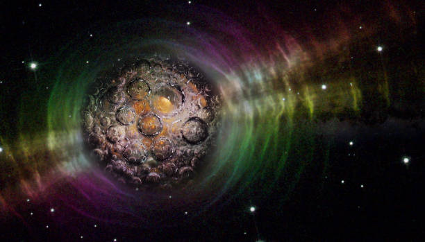 istock Bubble planet or dark star in outer space with light waves. Elements of this image furnished by NASA. 1257739130