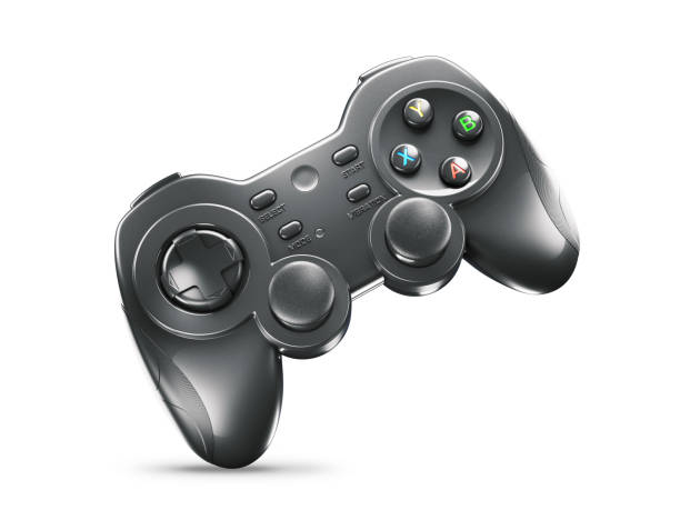 black gaming joystick isolated on white background - gamepad imagens e fotografias de stock