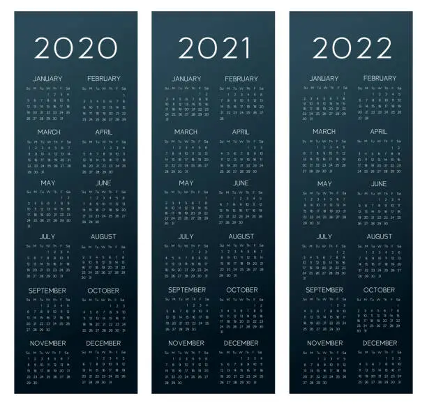 Vector illustration of Vertical row Calendar 2020-2021-2022 vector text is outline font is armata