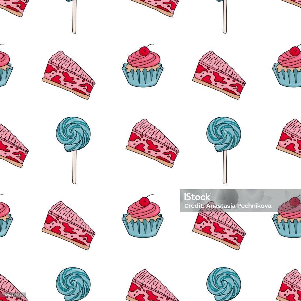 Seamless Vector Sweets Patterns Stock Repeat Pattern With Lollipop Cake ...