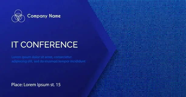 Vector illustration of Conference vector template. Abstract dotted blue background for IT conference invitation, business meeting