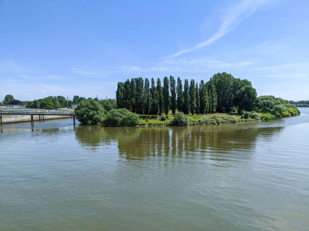 Entenwerder Peninsula in Hamburg on Elbe River