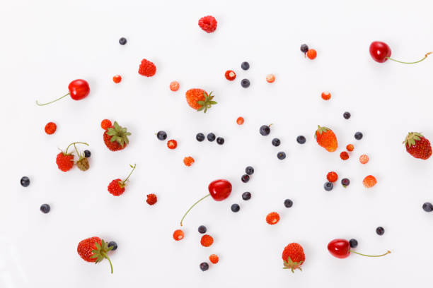istock Fresh summer berries, strawberries, raspberries, blueberries, cherries on a white background 1257748907