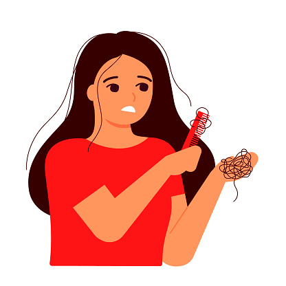Girl Combs Her Hair Hair On Comb Fall Hair Loss Baldness Alopecia Concept  Woman S Thin Hair Is Associated With Problem Stress Hormones Nutrition  Vector Illustration Stock Illustration - Download Image Now -
