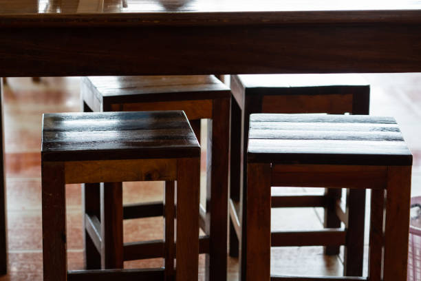 istock Wooden stools under the wooden table 1257752477