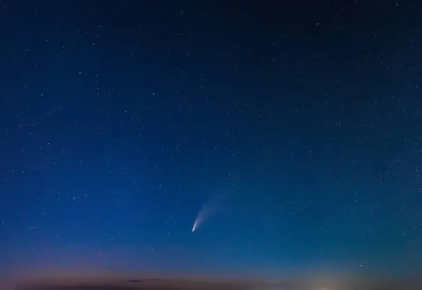 Photo of Comet C/2020 F3 Neowise in night starry sky