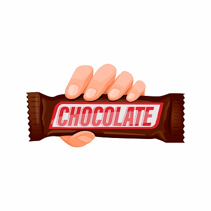 Hand holding Chocolate Snack Bar in cartoon illustration vector isolated in white background