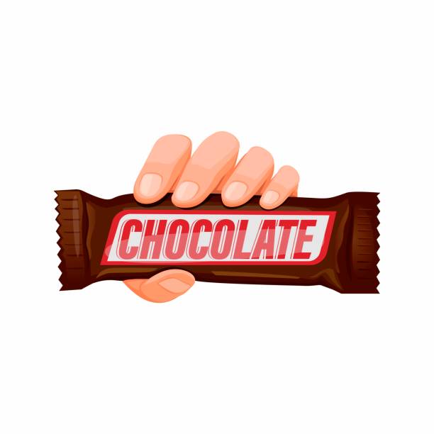 Hand holding Chocolate Snack Bar in cartoon illustration vector isolated in white background Hand holding Chocolate Snack Bar in cartoon illustration vector isolated in white background chocolate bar stock illustrations