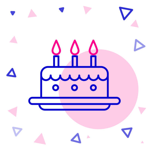 Line Cake with burning candles icon isolated on white background. Happy Birthday. Colorful outline concept. Vector Illustration Line Cake with burning candles icon isolated on white background. Happy Birthday. Colorful outline concept. Vector Illustration cake stock illustrations