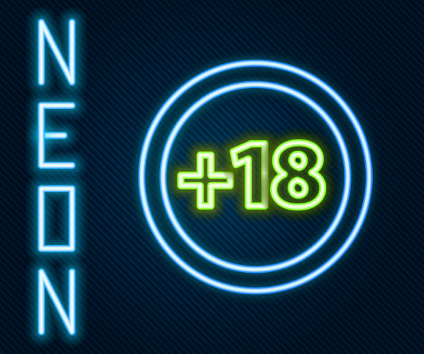 istock Glowing neon line Plus 18 movie icon isolated on black background. Adult content. Under 18 years sign. Colorful outline concept. Vector Illustration 1257756821