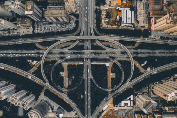 istock Aerial view of  traffic on overpass 1257757944