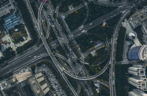 istock Aerial view of  traffic on overpass 1257757953
