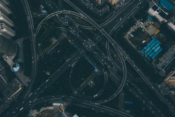 Aerial view of  traffic on overpass