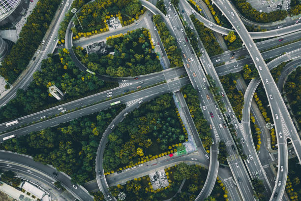istock Aerial view of  traffic on overpass 1257759505
