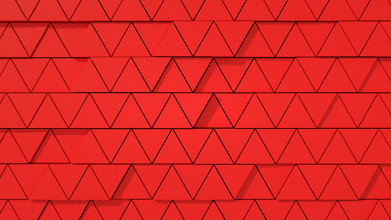 3d rendering of triangle prisms, minimal abstract background. Red color.