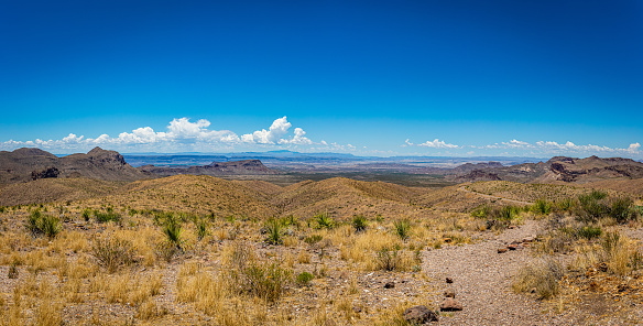 View to the west into Mexico from the Sotol Vista Overlook of the Chihuahuan Desert and Chisos Mountains at Big Bend National Park in Texas.